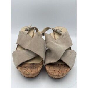 Isaac Mizrahi Live Suede Wedge Sandals 10W Beige Womens
